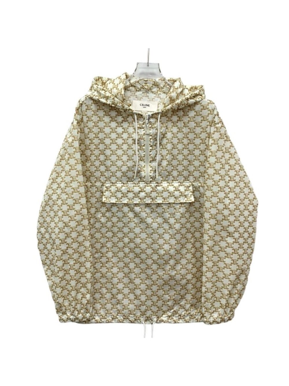 Celine Beige All-Over Triomphe Print Hooded Half-Zip Jacket